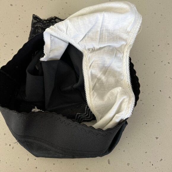 vtg girdle slip black panty undergarment lace stretch elastic silky floral small - Picture 7 of 7